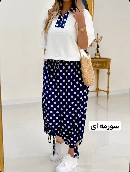 ست پلوشرت شلوار سندبادی زنانه خال خالی